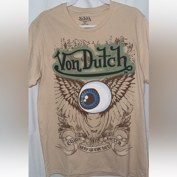 Von Dutch Other - Von Dutch tan flying Eye ball Graphic Tee men’s size medium new